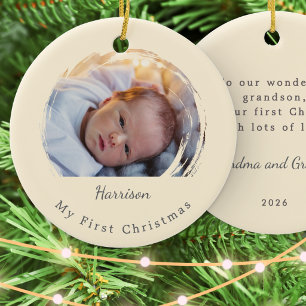 Baby's First Christmas Cream Custom Photo Keepsake Ceramic Ornament