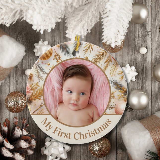 Baby's First Christmas Custom Baby Photo Ceramic Ornament (Creator Uploaded)