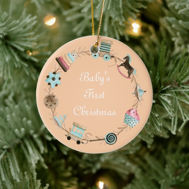 Baby's First Christmas Custom Colour and Text Ceramic Ornament (Tree)
