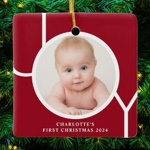 Baby's First Christmas Custom Keepsake Photo Red Ceramic Ornament