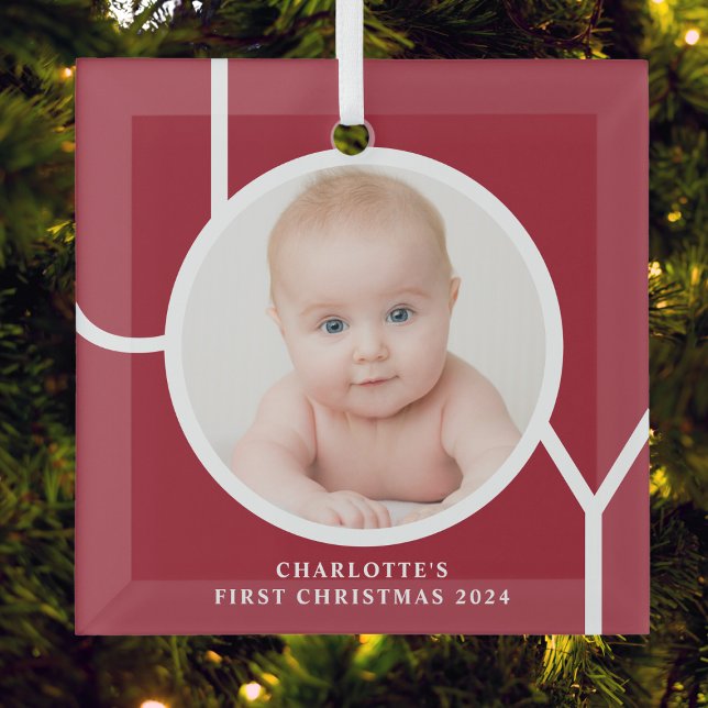 Baby's First Christmas Custom Keepsake Photo Red Glass Tree Decoration (Creator Uploaded)
