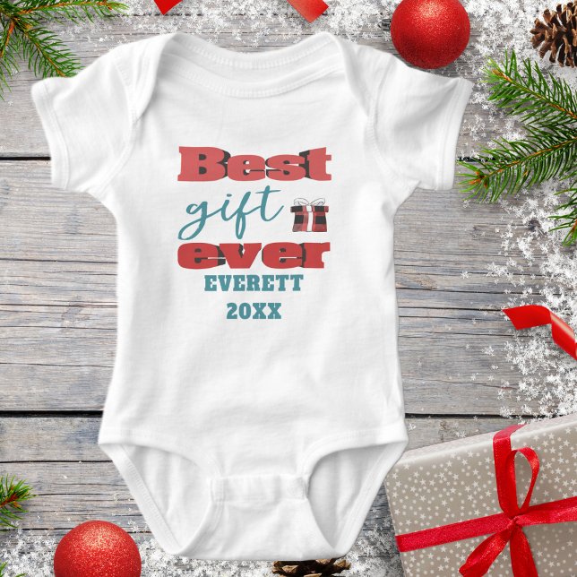 Babys First Christmas Custom Name Baby Bodysuit (Baby's First Christmas - Cute Best Gift Ever Body Suit for babies. )