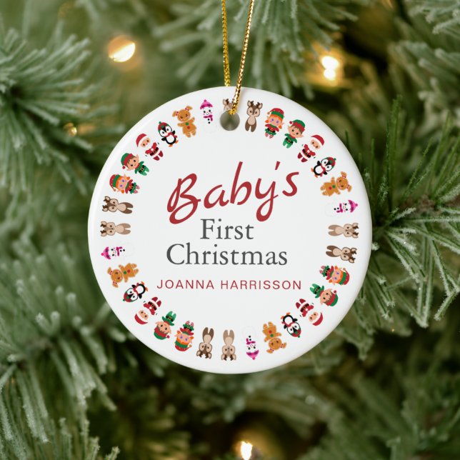 Baby's First Christmas Custom Name Photo Ceramic Ornament (Tree)