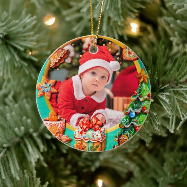 Baby's First Christmas Custom Name Photo Keepsake Ceramic Ornament (Tree)