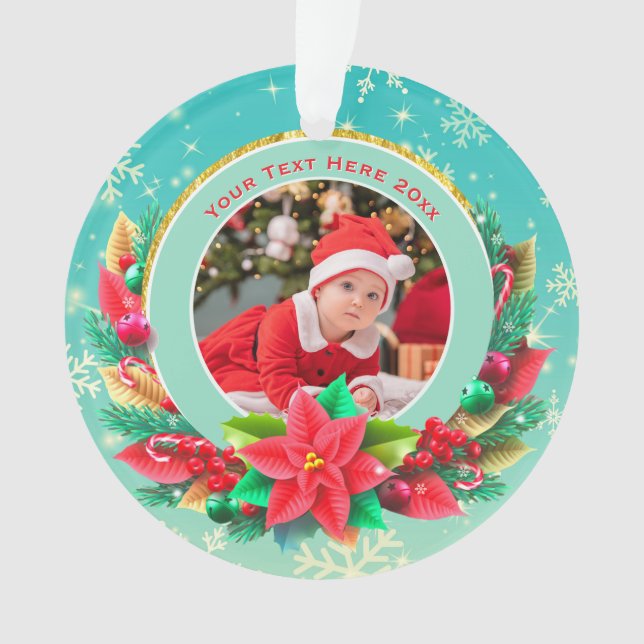 Baby's First Christmas Custom Name Photo Keepsake Ornament (Front)