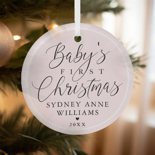 Baby's First Christmas Custom Name Pink Keepsake Glass Tree Decoration