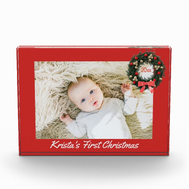 Baby's First Christmas Custom Name with Year Photo Block (Front)