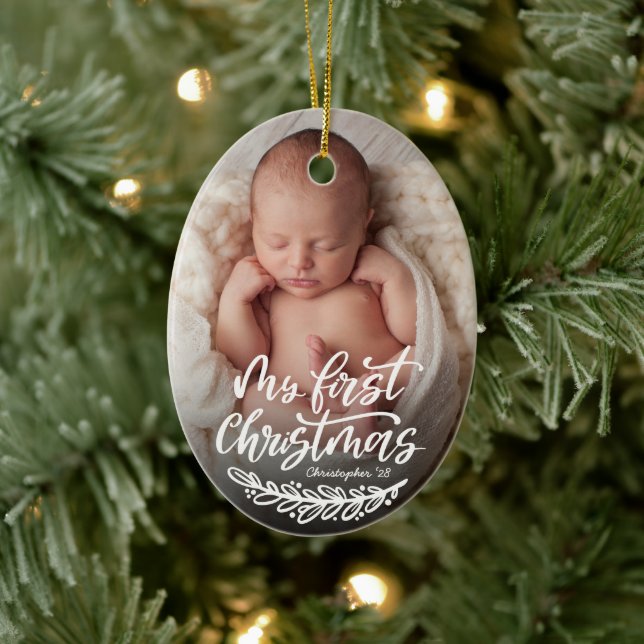 Baby's First Christmas Custom Photo  Ceramic Ornament (Tree)