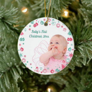 Baby's First Christmas Custom Photo Christmas Ceramic Ornament