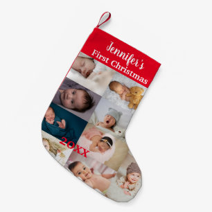 Baby's First Christmas Custom Photo Collage Name  Small Christmas Stocking