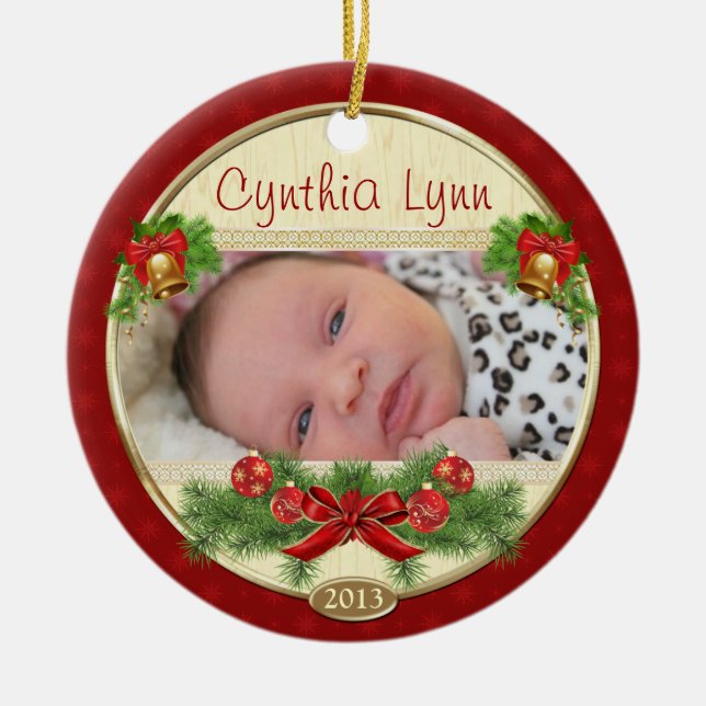 Baby's First Christmas Custom Photo Ornament (Front)