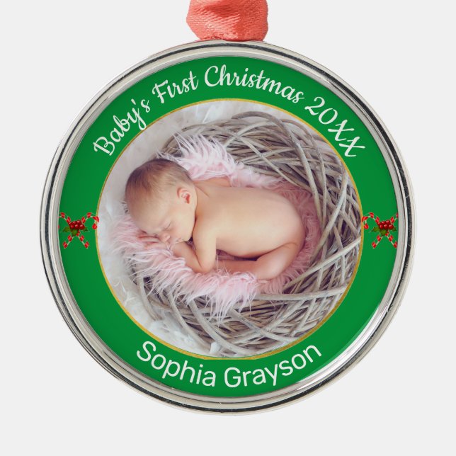 Baby's First Christmas Custom Photo Ornament (Front)