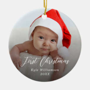 Baby's First Christmas Custom Photo Script   Ceramic Ornament