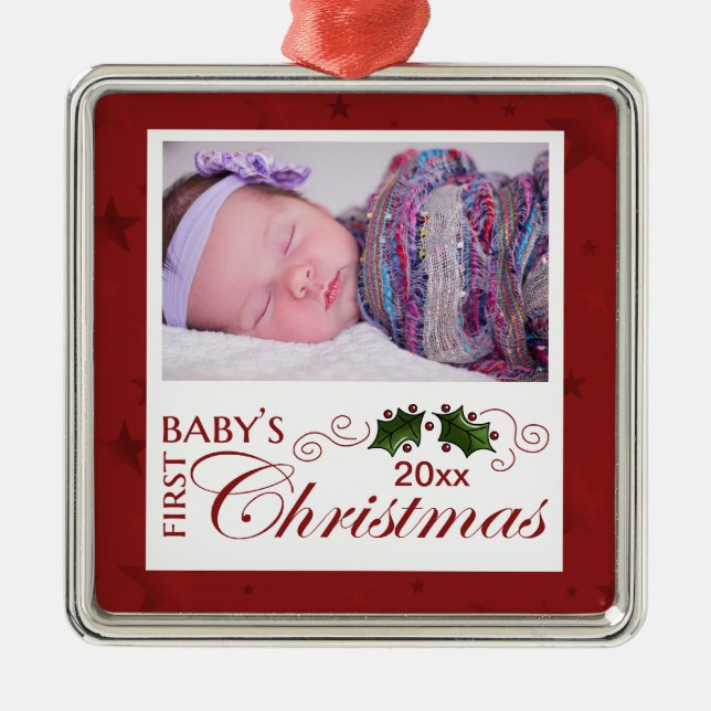 Baby's First Christmas - Custom Photo/Year Metal Ornament (Front)