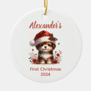 Baby's first Christmas cute dog baby Animal Ceramic Ornament