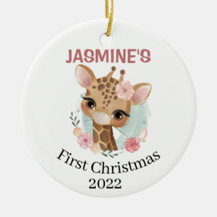 Baby's First Christmas cute giraffe year born Ceramic Ornament