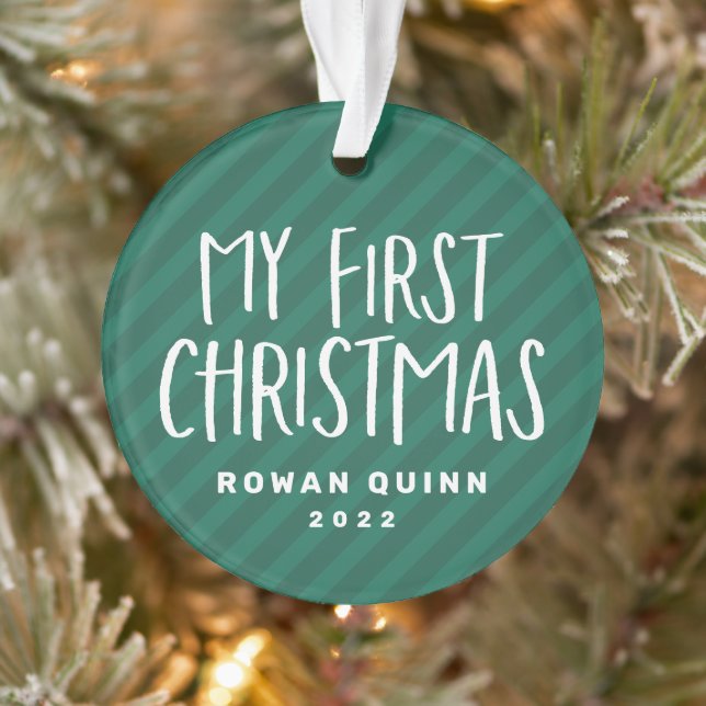 Baby's first Christmas cute green striped photo Ornament (Tree)