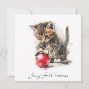 Baby's First Christmas Cute Kitten Holiday Card