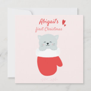 Baby's First Christmas - Cute Kitten in a Mitten Holiday Card