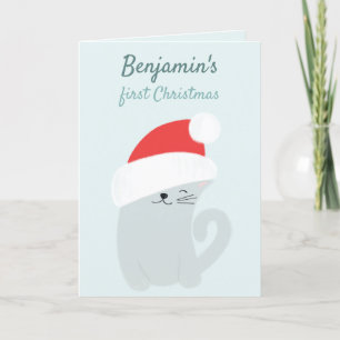 Baby's First Christmas Cute Kitty with a Santa Hat Holiday Card