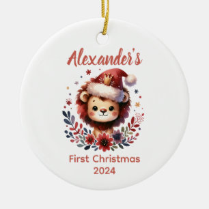 Baby's first Christmas cute Lion baby Animal Ceramic Ornament