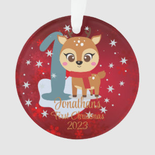 Baby's First Christmas cute reindeer modern colour Ornament