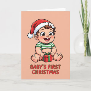 Baby's First Christmas Cute Santa Baby Boy Gift Card