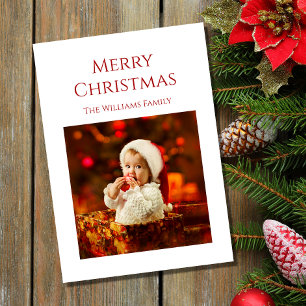 Baby's First Christmas Cute Santa Photo Red Holiday Card