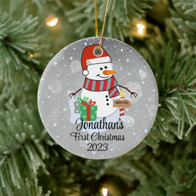 Baby's First Christmas cute snowman modern colour Ceramic Ornament (Tree)