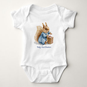Baby's First Christmas   Cute Squirrel Baby Bodysuit