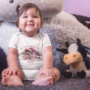 Baby's First Christmas Cute Teddy Bear Santa Hat Baby Bodysuit