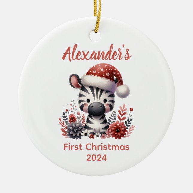 Baby's first Christmas cute Zebra baby Animal Ceramic Ornament (Front)