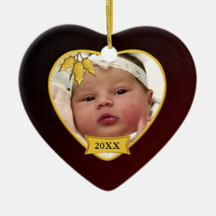 Baby's First Christmas Deep Red Gold Heart Ceramic Tree Decoration