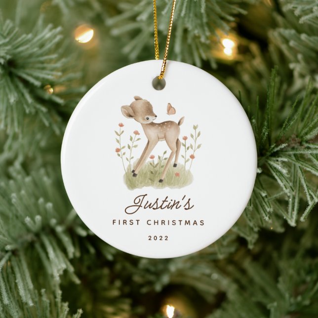 Baby's First Christmas Deer Ceramic Ornament (Tree)