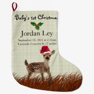Baby's First Christmas Deer Fawn Large Christmas Stocking