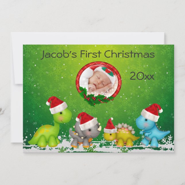 Baby's First Christmas Dinosaurs Photo Card (Front)