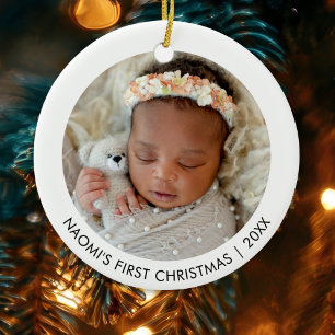 Baby's First Christmas Double Sided Custom 2 Photo Ceramic Ornament