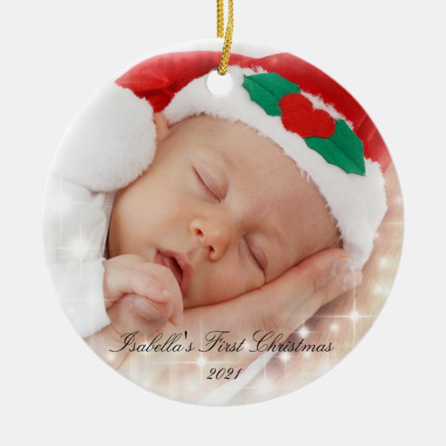 Baby's First Christmas Double Sided Photo   Ceramic Ornament (Front)