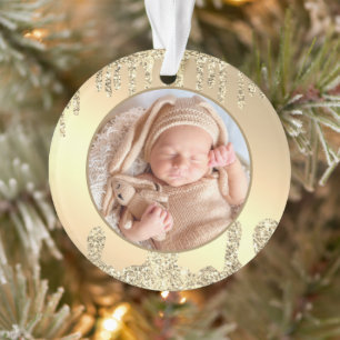 Baby's First Christmas Drip Glitter Modern Elegant Ornament