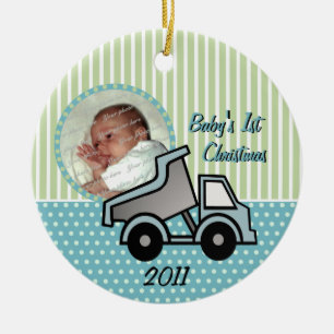 Babys First Christmas Dump Truck Photo Ceramic Ornament