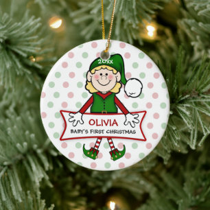 Baby's First Christmas Elf Girl2 Ceramic Tree Decoration