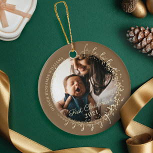 Baby's First Christmas Fa La La Custom Baby Photo Ceramic Ornament
