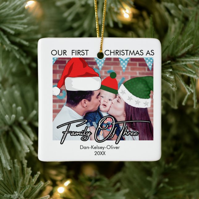 Baby's First Christmas Family Of Three Custom  Ceramic Ornament (Tree)