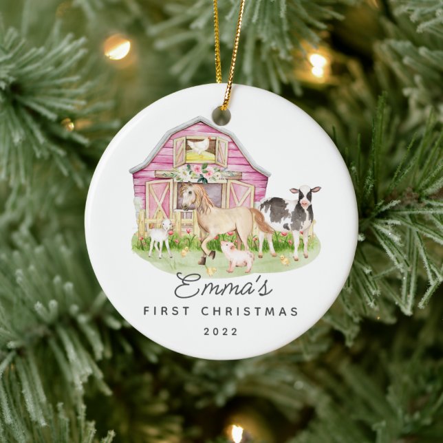 Baby's First Christmas Farm Friends Ceramic Orname Ceramic Ornament (Tree)