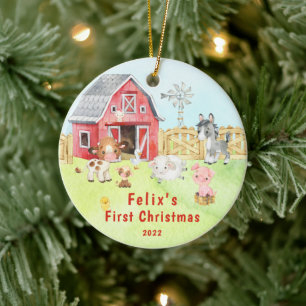 Baby's First Christmas Farm Friends Ceramic Ornament