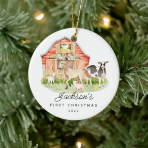 Baby's First Christmas Farm Friends Ceramic Ornament
