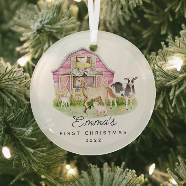 Baby's First Christmas Farm Friends Glass Tree Decoration (Insitu)