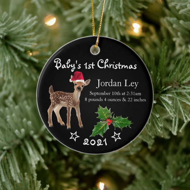 Babys First Christmas Fawn Deer Ceramic Ornament (Tree)