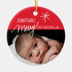 Baby's First Christmas Festive Baby Photo Ceramic Ornament