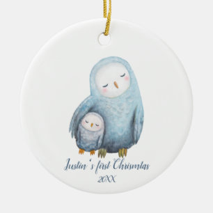 Baby's first Christmas gift Snowy Owl mum baby Ceramic Ornament